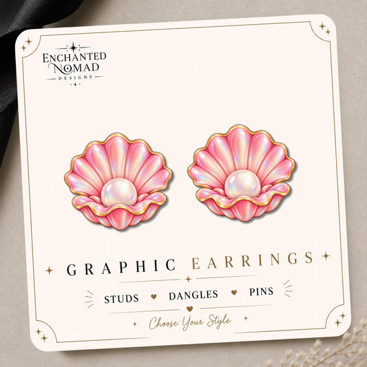 Pink Pearl Seashell Earrings & Pins on original display card