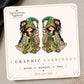 Green Floral Bird Gnome Earrings & Pins on original display card