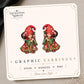 Red Green Floral Gnome Earrings & Pins on original display card