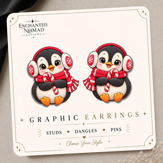 Christmas Penguin Earrings & Pins