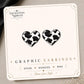 Cow Print Heart Earrings & Pins on a display card