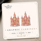Pink Princess Castle Earrings & Pins on original display card