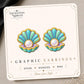 Pearl Seashell Earrings & Pins on a display card