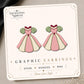 Pink Green Princess Dress Earrings & Pins on a display card