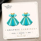 Teal Princess Dress Earrings & Pins on a display card