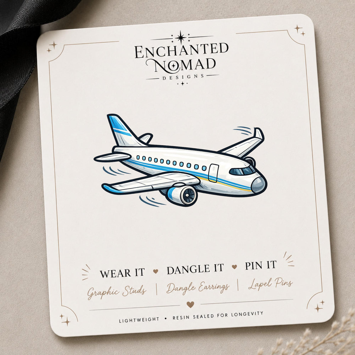 Airplane Stud Earrings on branded display card