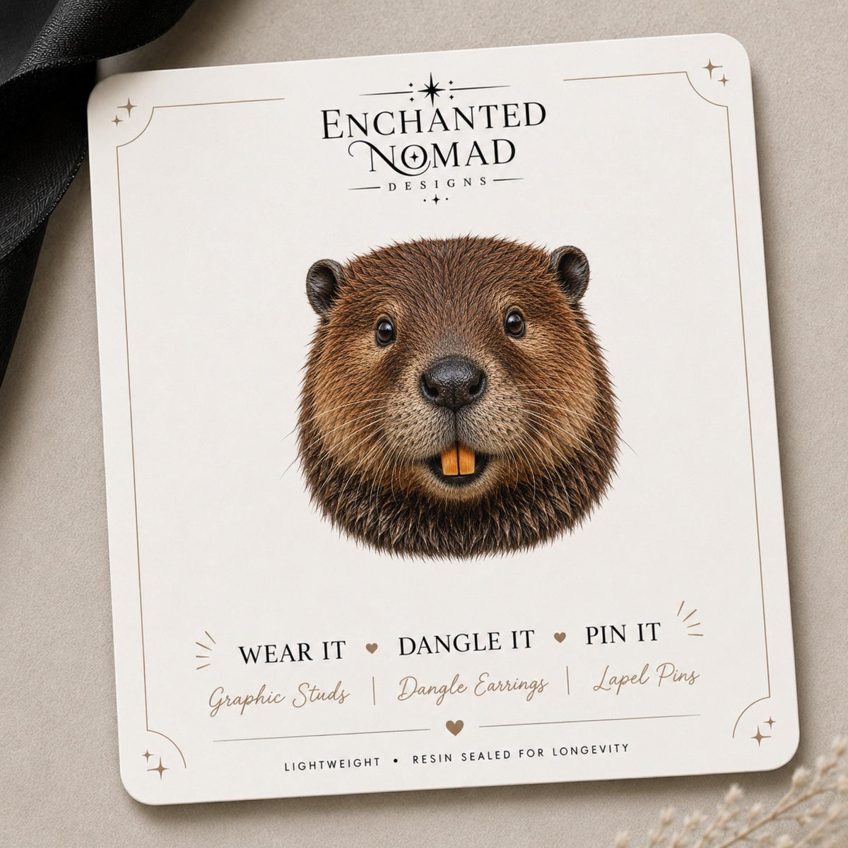 Beaver Head Earrings & Pins on original display card