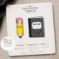 Kawaii Pencil and Notebook Earrings on a branded display card