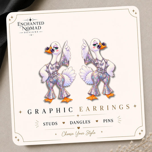 Disco Goose Earrings & Pins on original display card