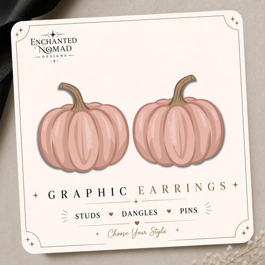 Blush Pink Pumpkin Earrings & Pins on original display card
