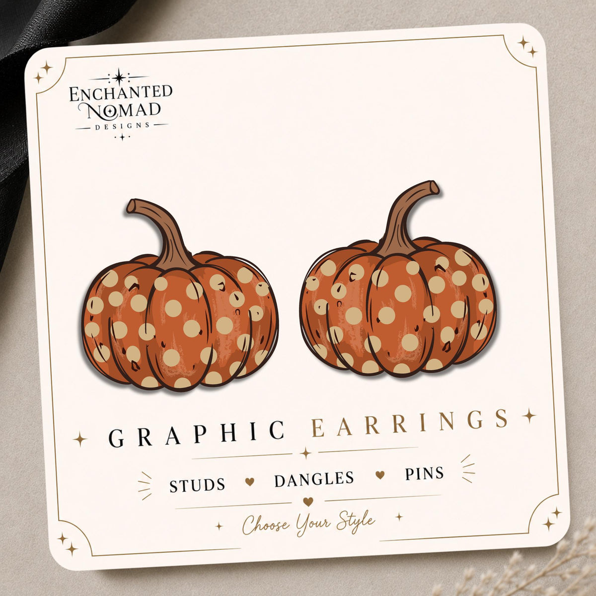 Polka Dot Pumpkin Earrings & Pins on original display card