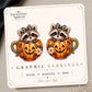 Raccoon in Pumpkin Mug Earrings & Pins on original display card