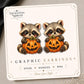 Raccoon with Pumpkin Earrings & Pins on original display card