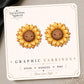 Smiling Sunflower Earrings & Pins on original display card