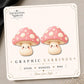 Smiling Pink Toadstool Earrings & Pins on original display card