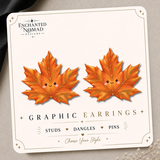 Smiling Maple Leaf Earrings & Pins on original display card