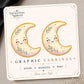 Whimsical Crescent Moon Earrings & Pins on original display card