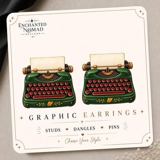 Vintage Typewriter Earrings & Pins on original display card