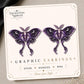 Purple Celestial Luna Moth Earrings & Pins on original display card