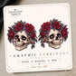 Gothic Skull with Red Roses Earrings & Pins on original display card