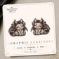 Smiling Purple Rose Gargoyle Earrings & Pins on original display card