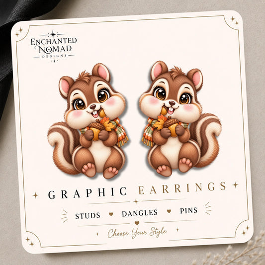 Fall Squirrel with Acorn Earrings & Pins on original display card