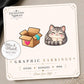 Cat and Box Earrings & Pins on a display card