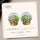Succulent Terrarium graphic earrings and pins on a display card