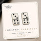 Domino Earrings & Pins on a branded display card