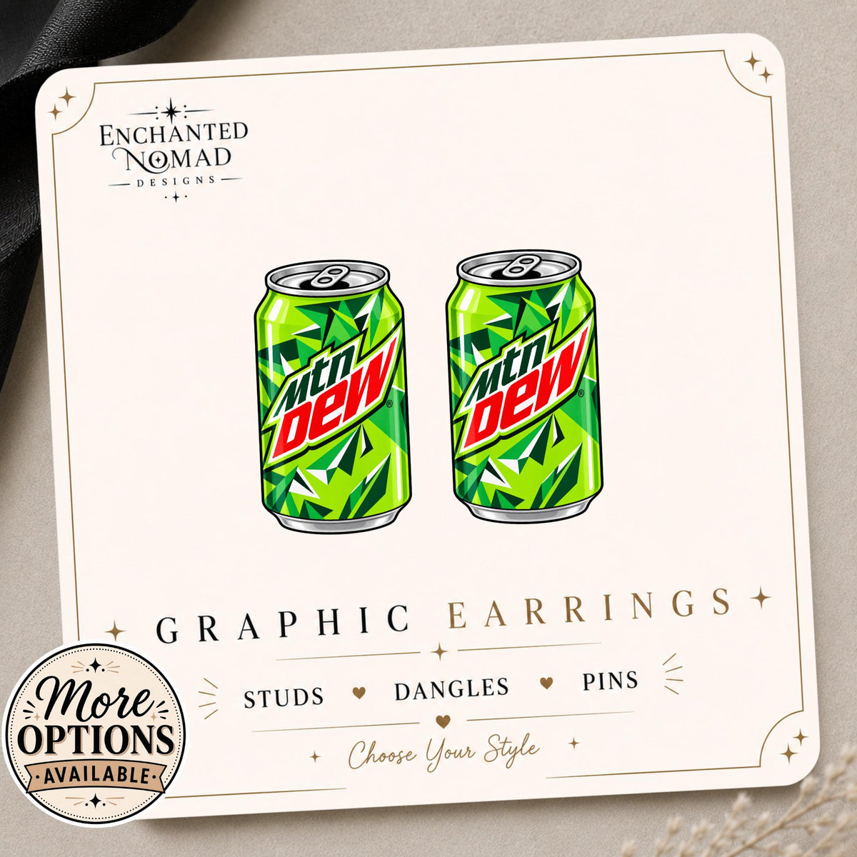 Soda can earrings and pins design display