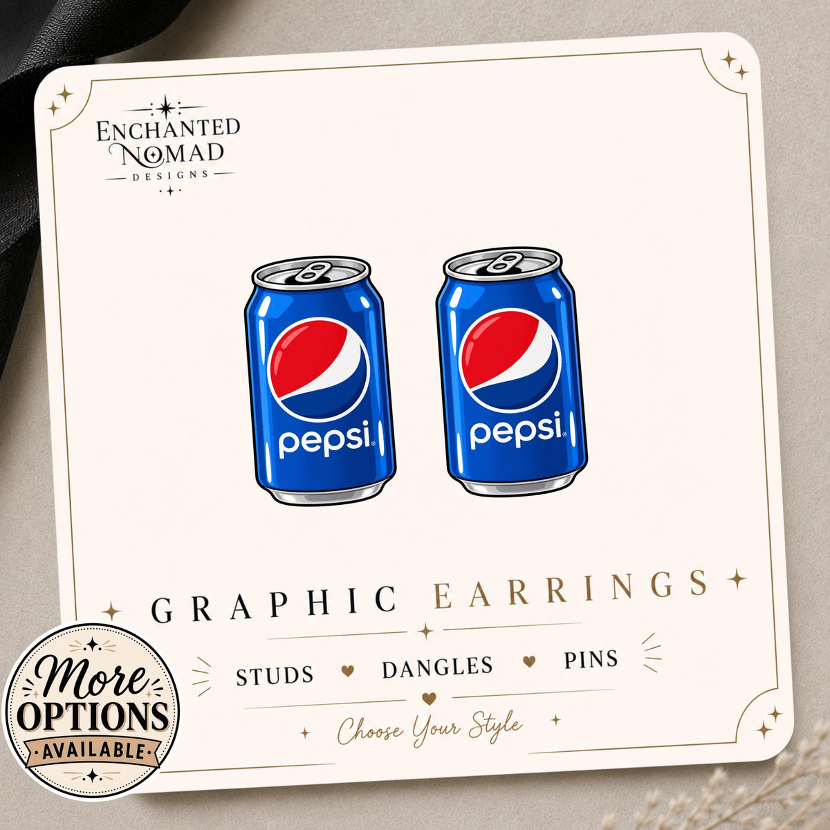 Soda can earrings and pins design display