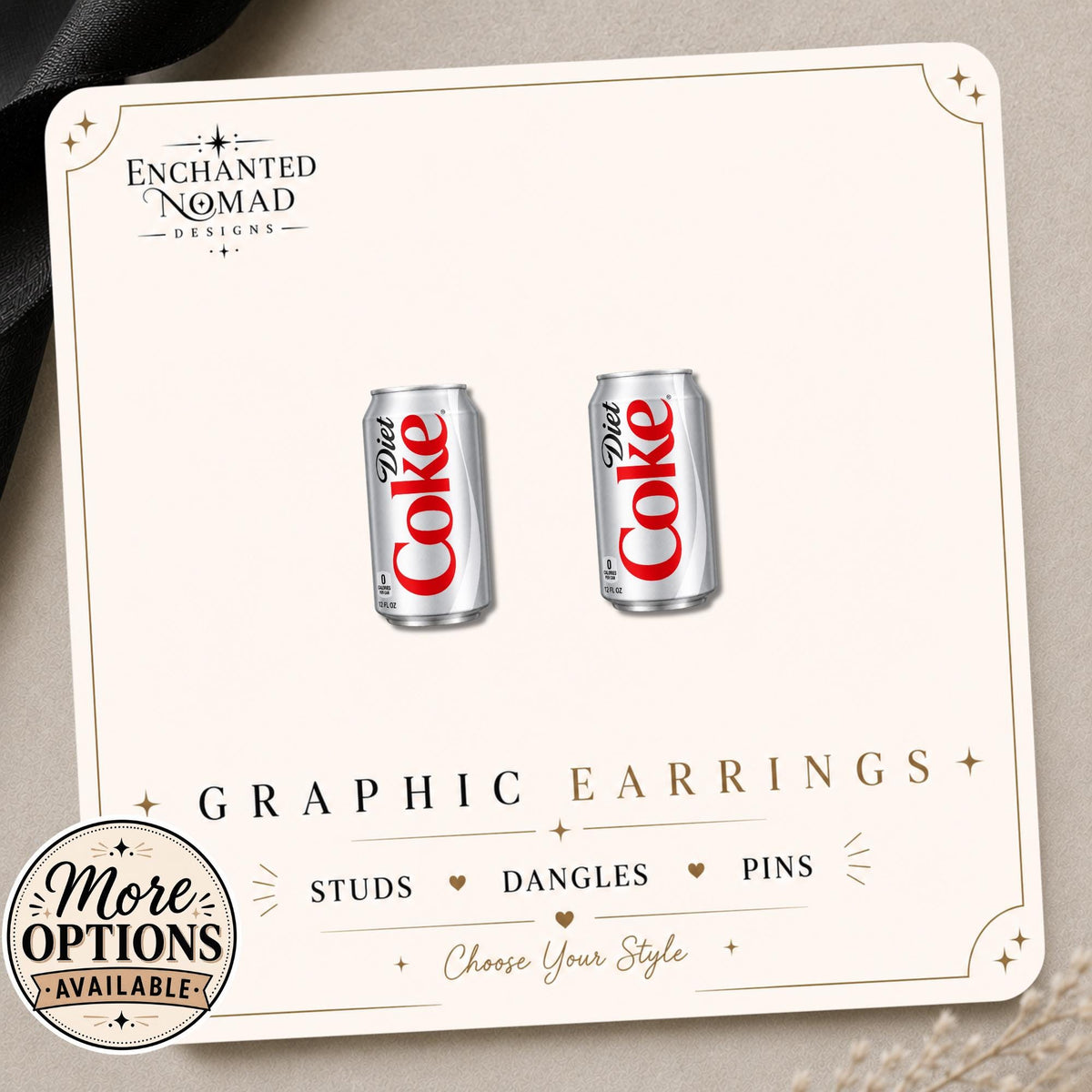 Soda can earrings and pins design display