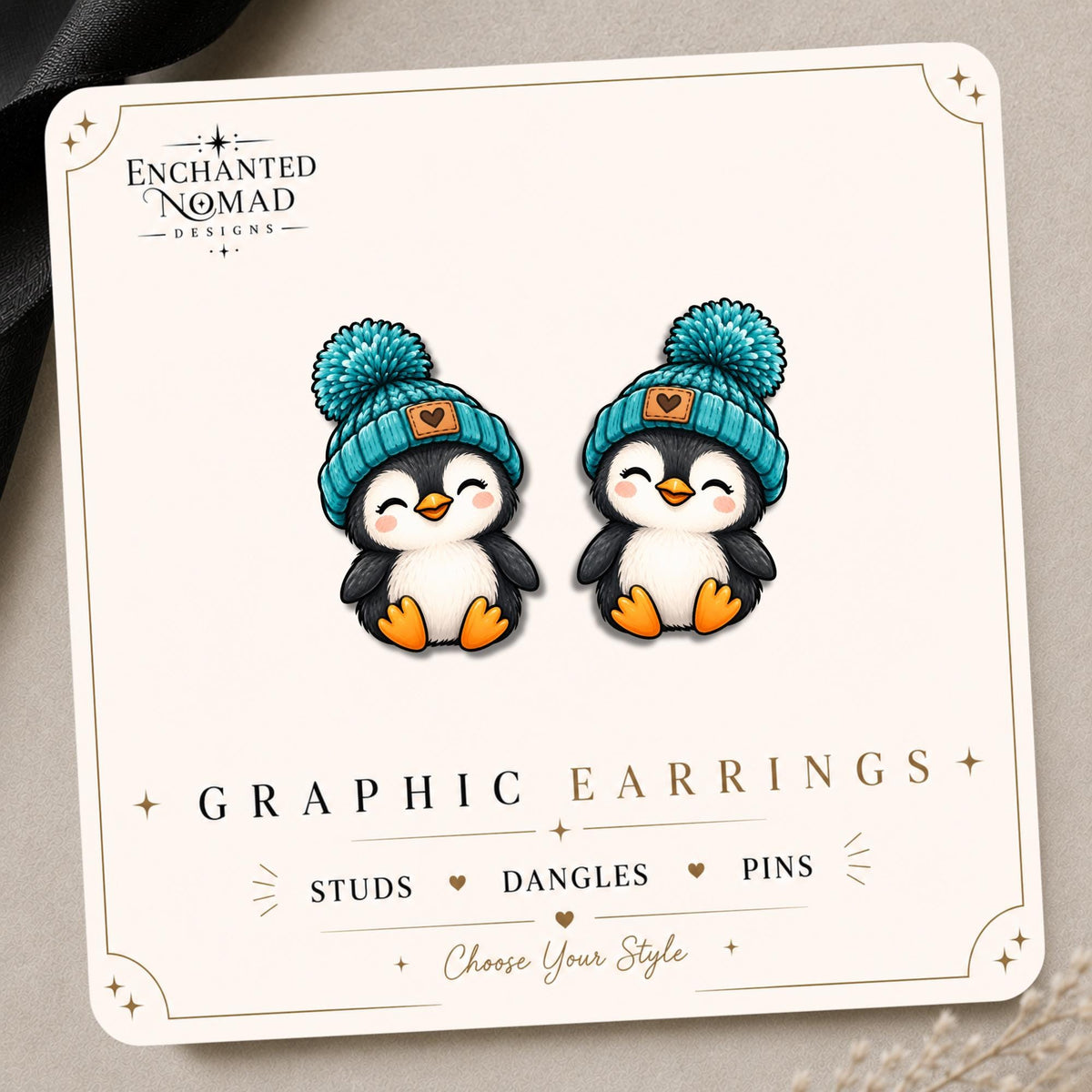 Beanie Penguin Earrings & Pins