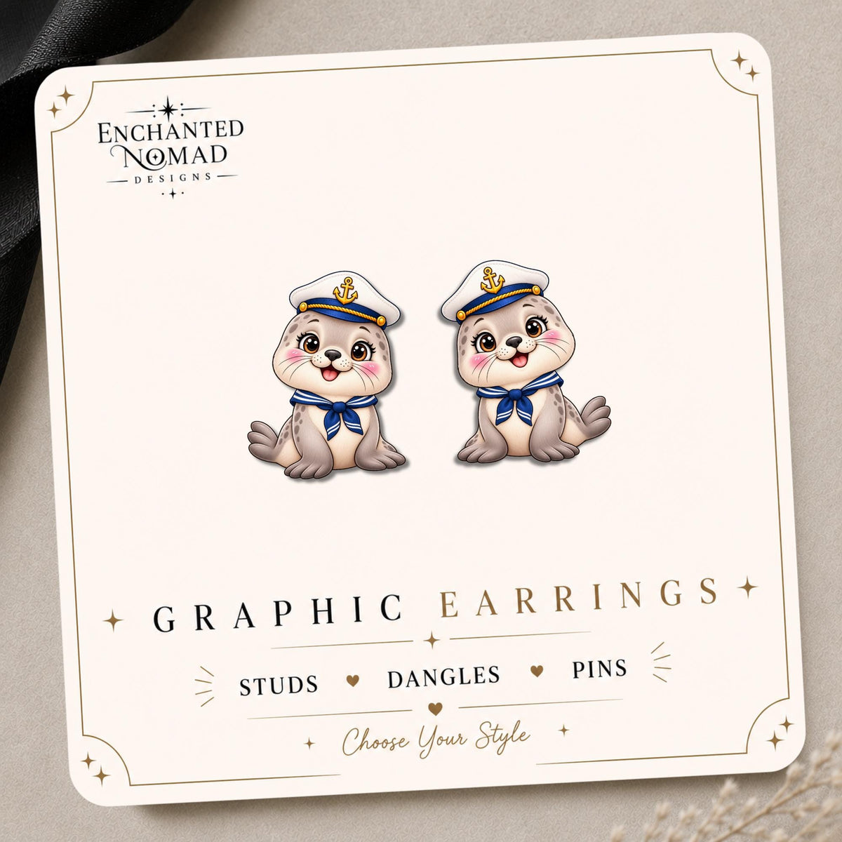 Sailor Seal Earrings & Pins