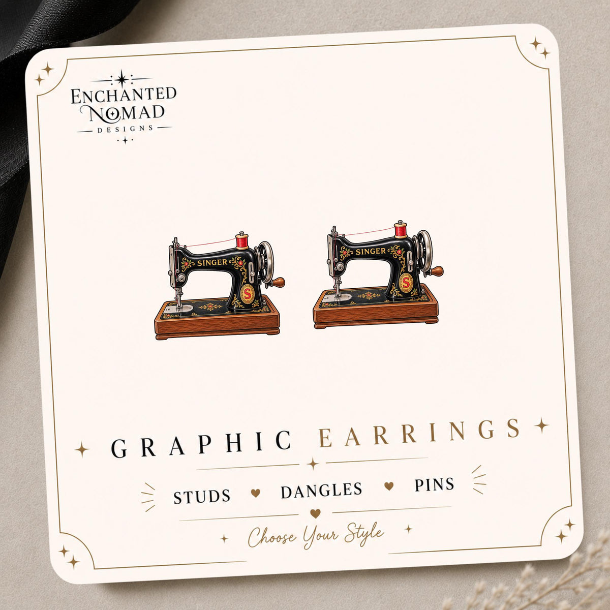 Vintage Sewing Machine Earrings & Pins