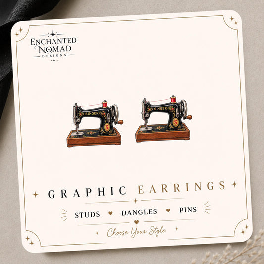 Vintage Sewing Machine Earrings & Pins