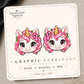 Pink Ribbon Unicorn Earrings & Pins on original display card