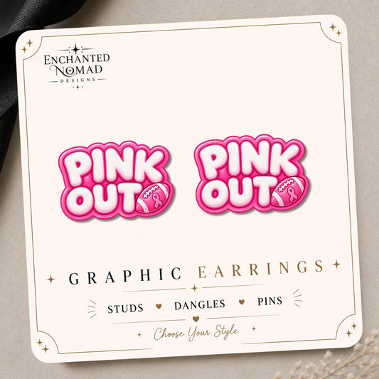 Pink Out Football Earrings & Pins on original display card