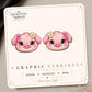 Pink Ribbon Pig Face Earrings & Pins on original display card