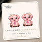 Pink Ribbon Sitting Pig Earrings & Pins on original display card