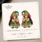 Enchanted Green Princess Gnome Earrings & Pins on original display card