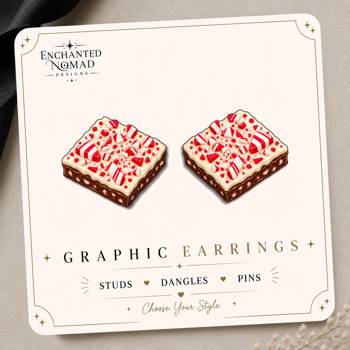 Peppermint Bark Earrings & Pins on original display card