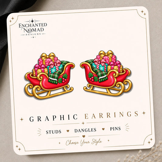 Christmas Sleigh Earrings & Pins on original display card