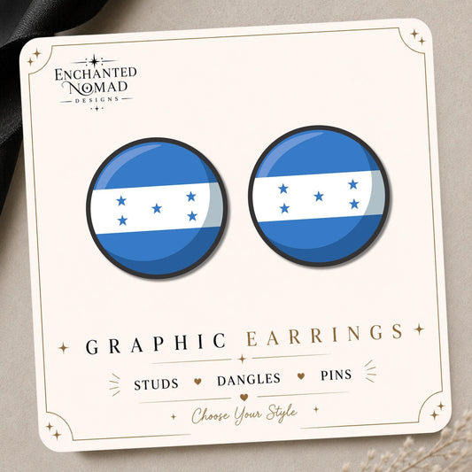 Honduras Flag Earrings & Pins on original display card
