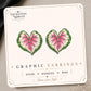 Pink Caladium Leaf Earrings & Pins on original display card
