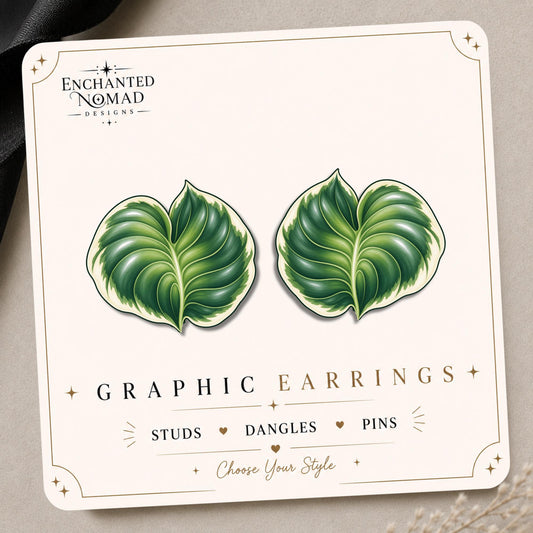 Variegated Hosta Leaf Earrings & Pins on original display card