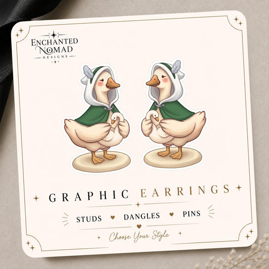 Swan Companion Goose Earrings & Pins on original display card