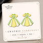 Green Yellow Princess Dress Earrings & Pins on a display card