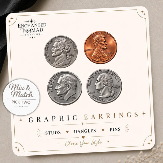 Mix and Match Coin Earrings & Pins on a display card