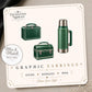 Vintage Green Thermos and Lunch Boxes Earrings & Pins on a display card